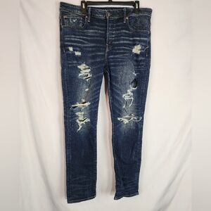 American Eagle Outfitters Dark Blue Distressed Skinny Jeans